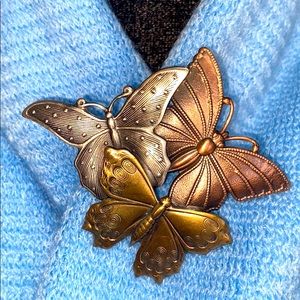 Butterfly Brooch Pin Silver Gold Bronze